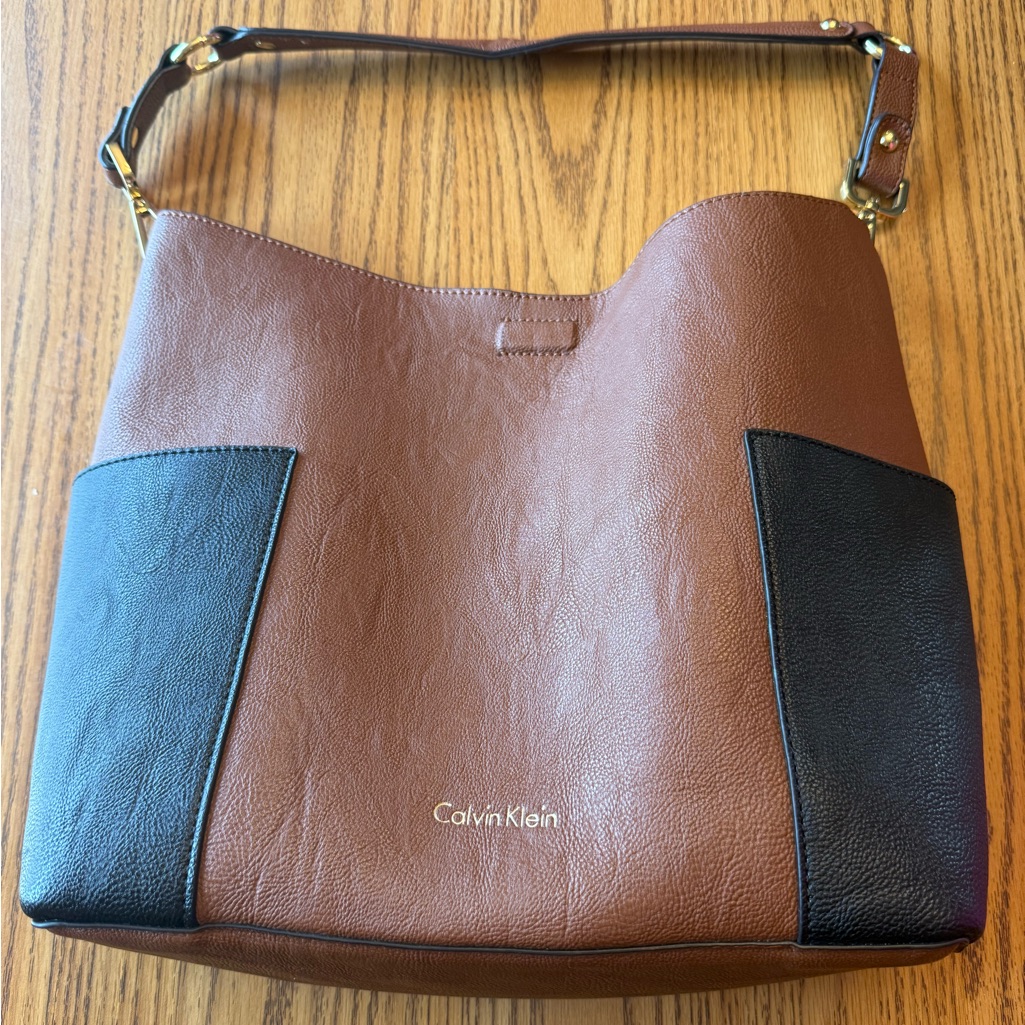 Calvin Klein Two-Tone Brown And Black Tote Bag With Wristlet